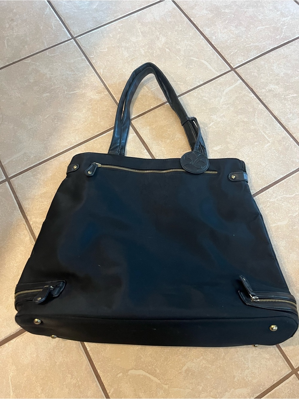 Hudson Bay company Classic Black Tote Bag with Leather Trim